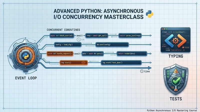Netsetos Advanced Python Bootcamp — Netsetos program hero, blueprint schematic style