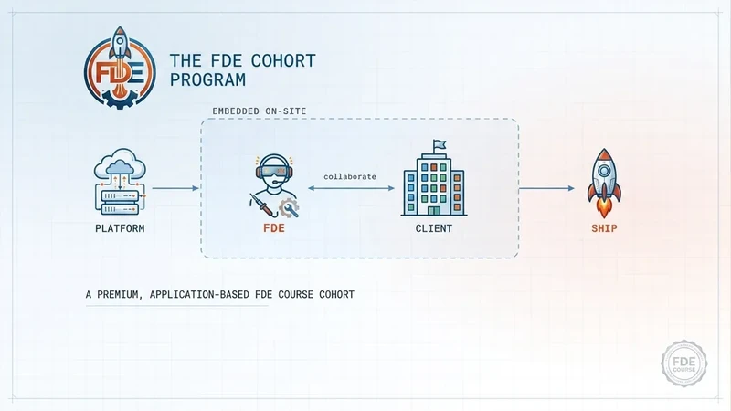 Forward Deployed Engineer (FDE) Cohort — Netsetos program hero, blueprint schematic style
