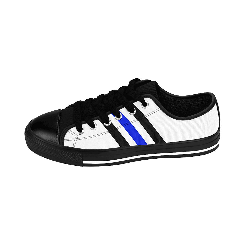 Thumbnail: Men's Low-Top Sneakers — White Black with Thin Blue Line Stripe