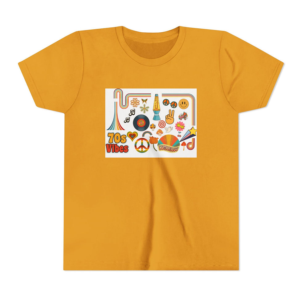 Thumbnail: 70s Vibes Youth Tee - Retro Disco, Peace & Music Graphic Shirt