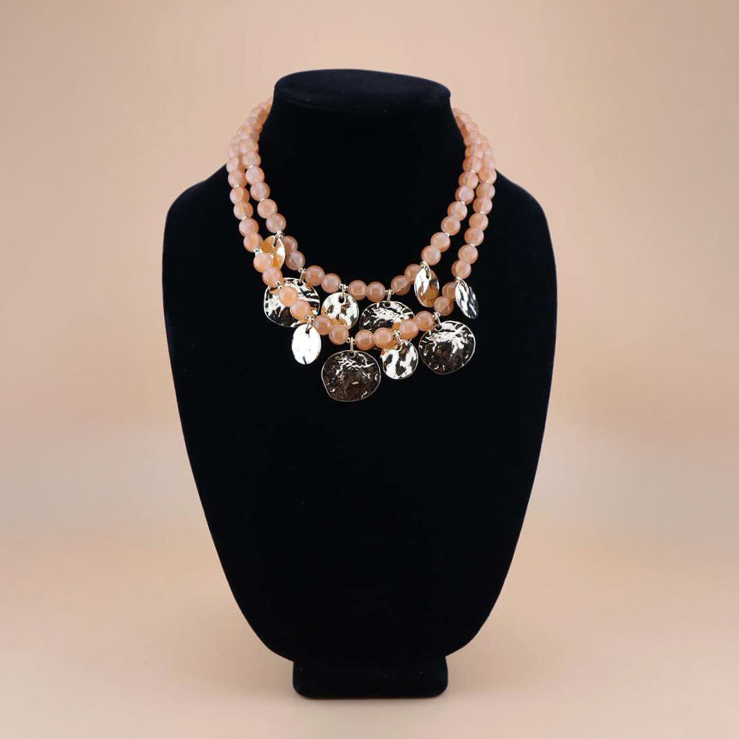 Glass Bead Coin Charm Necklace