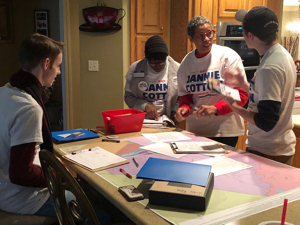 Candidate Jannie Cotton and Team Jannie having fun preparing for the day's canvassing.
