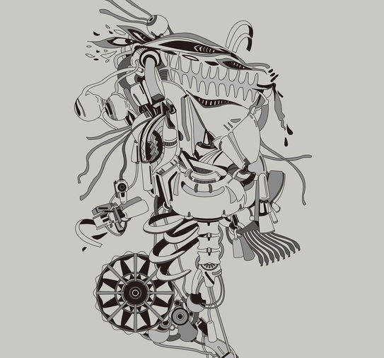 ＜眼、機械、骨頭＞ line illustration