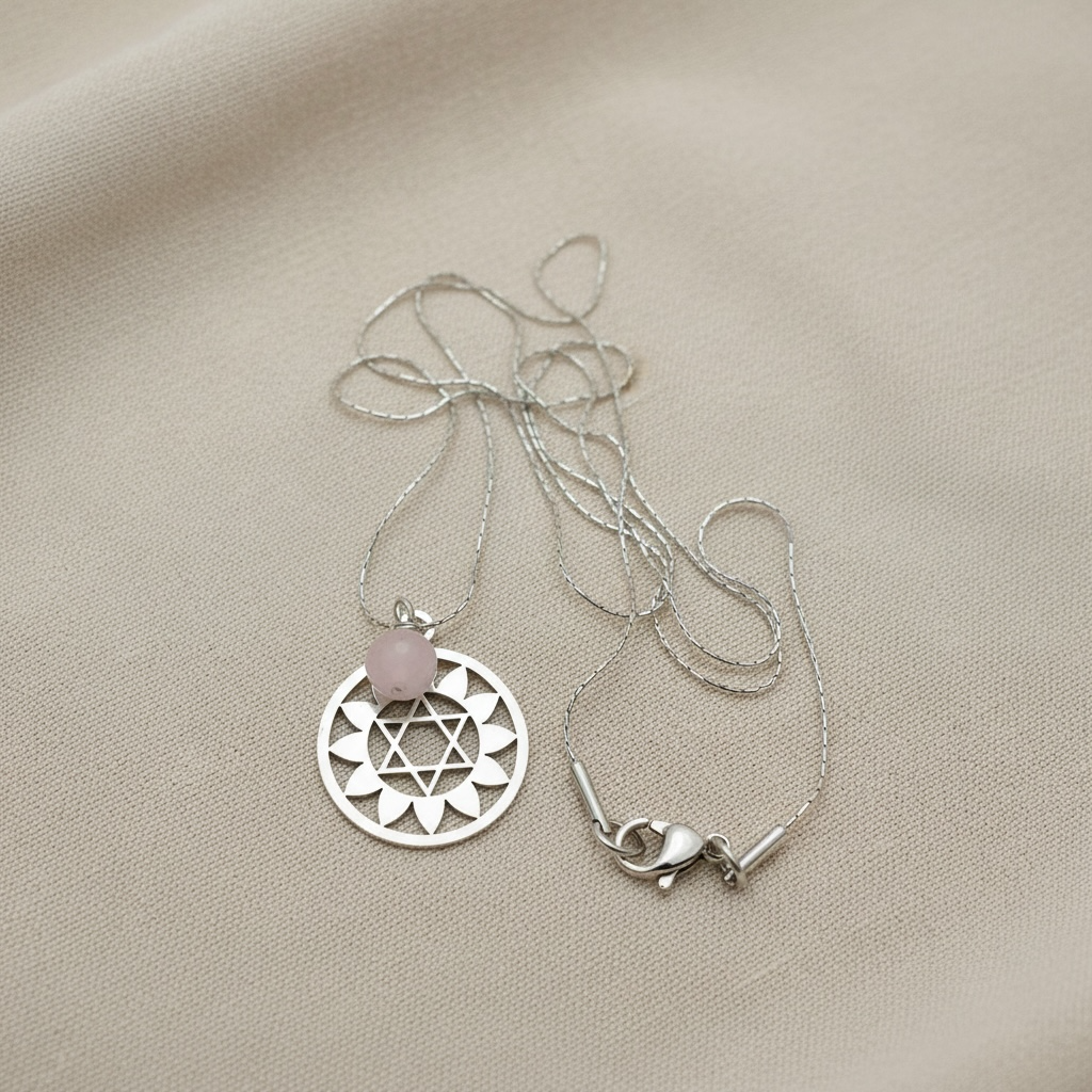 Halskette Herzchakra mit Edelsteinanhänger Rosenquarz