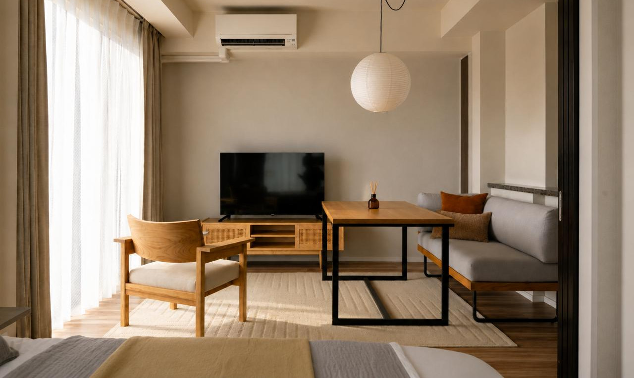 A kitchen in a furnished Tokyo apartment