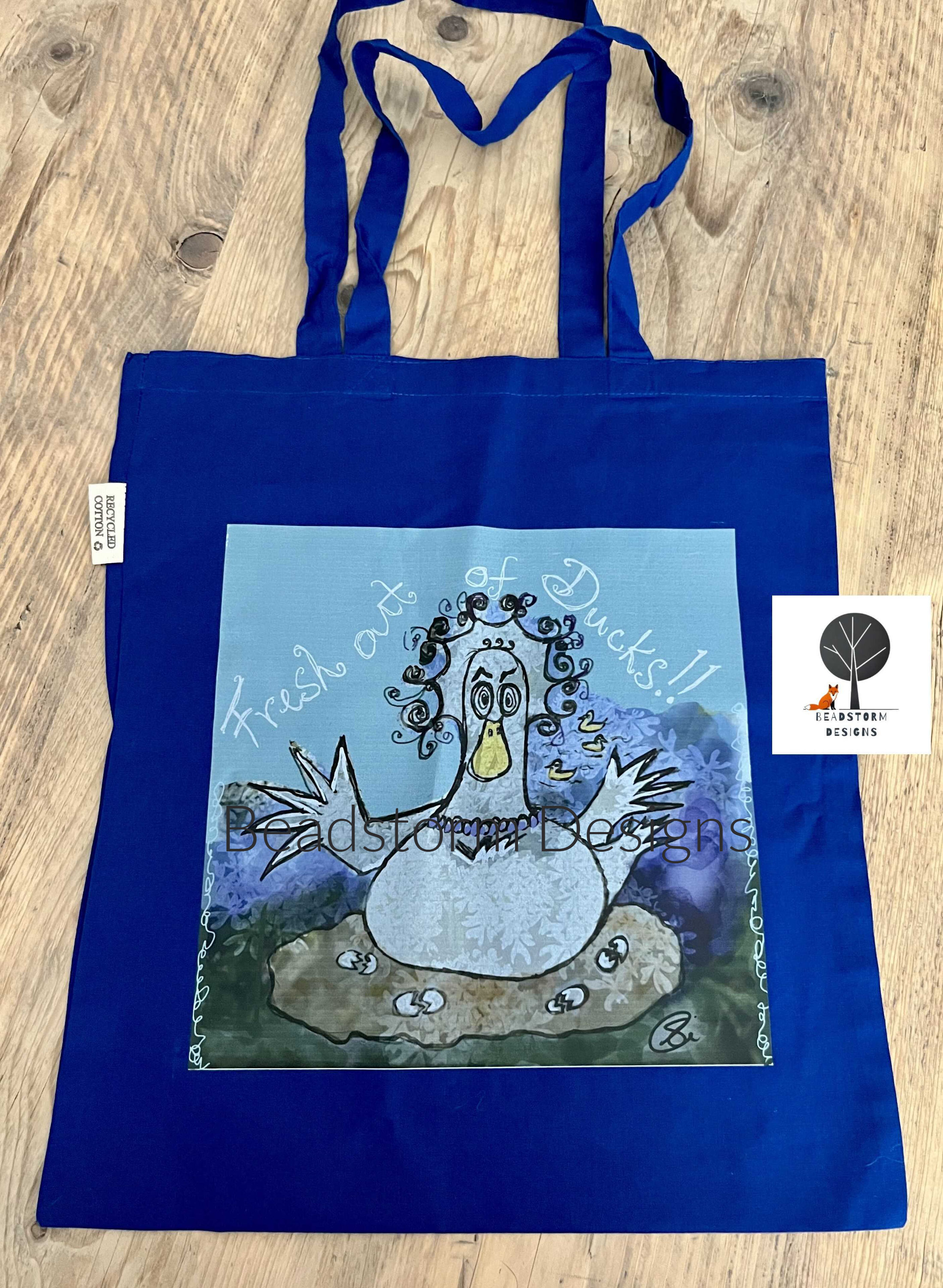 Fresh out of ducks ! recycled cotton tote bag Blue