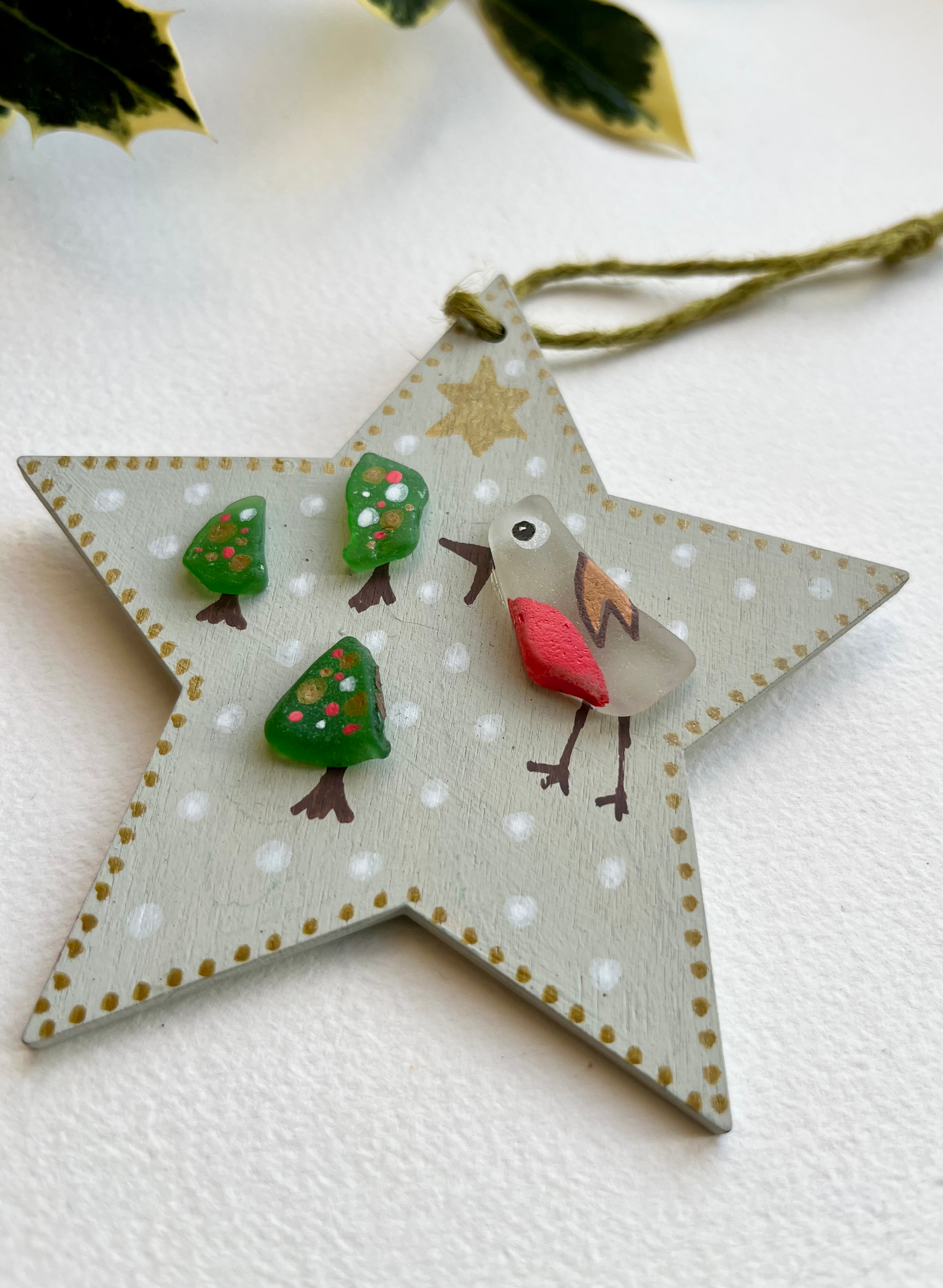Robin sea glass Christmas Tree decoration