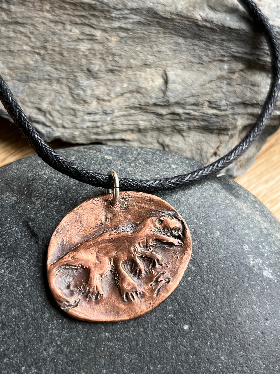 Dinosaur necklace, T Rex, copper pendant, dinosaur jewellery, dinosaur