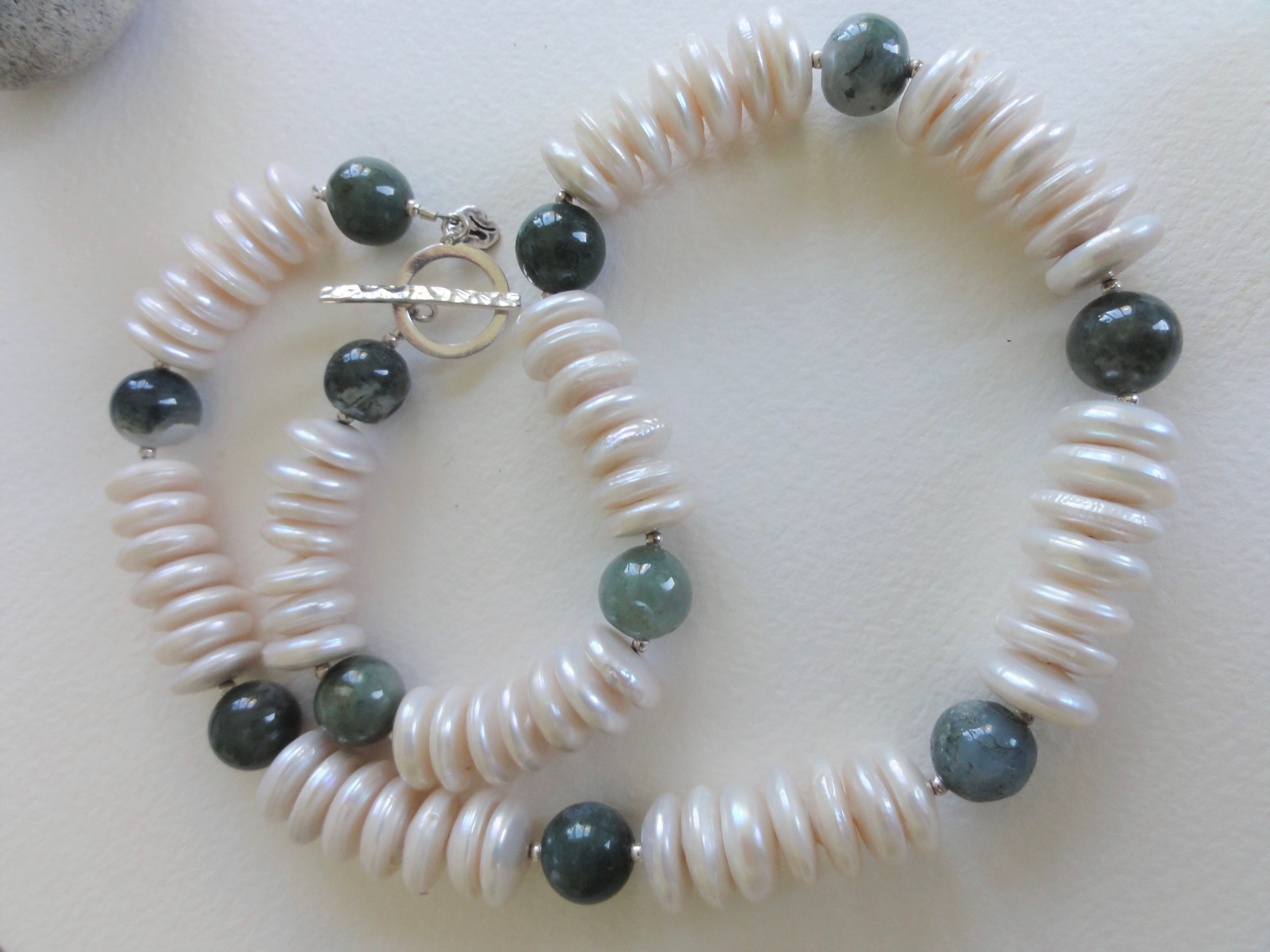 Freshwater Pearl & Moss Agate Necklace