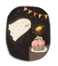 Digital illustration of a cute ghost for halloween - #augghost