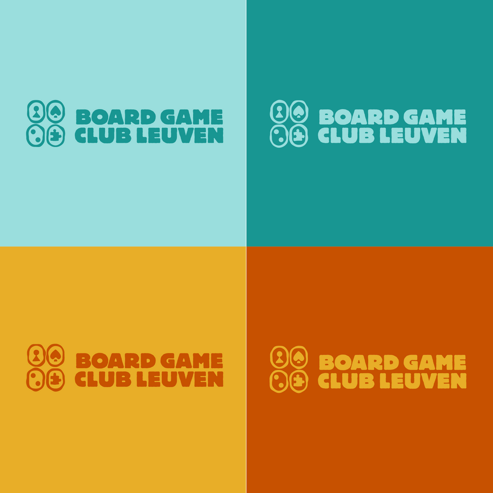 A four-sided panel of different colors of the logo to check which colours go well together.