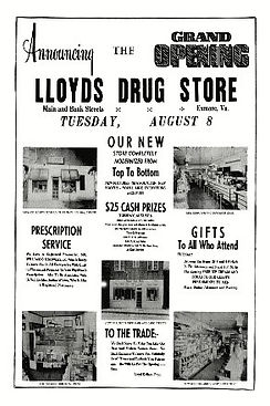 Lloyd's Drug Store advertisement for Grand Opening.