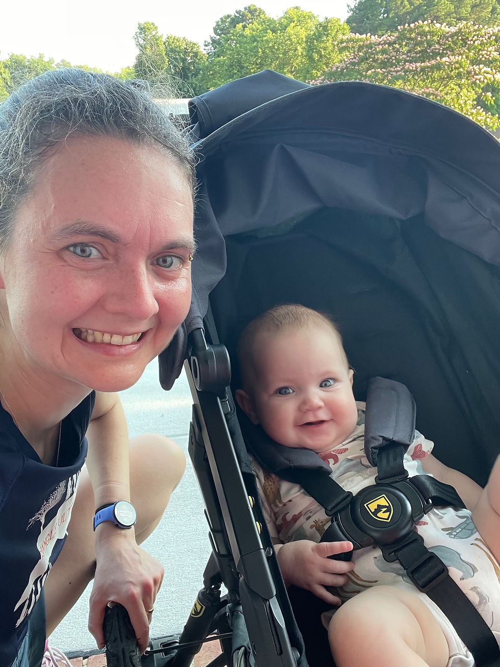 Sweaty mom! Happy baby!