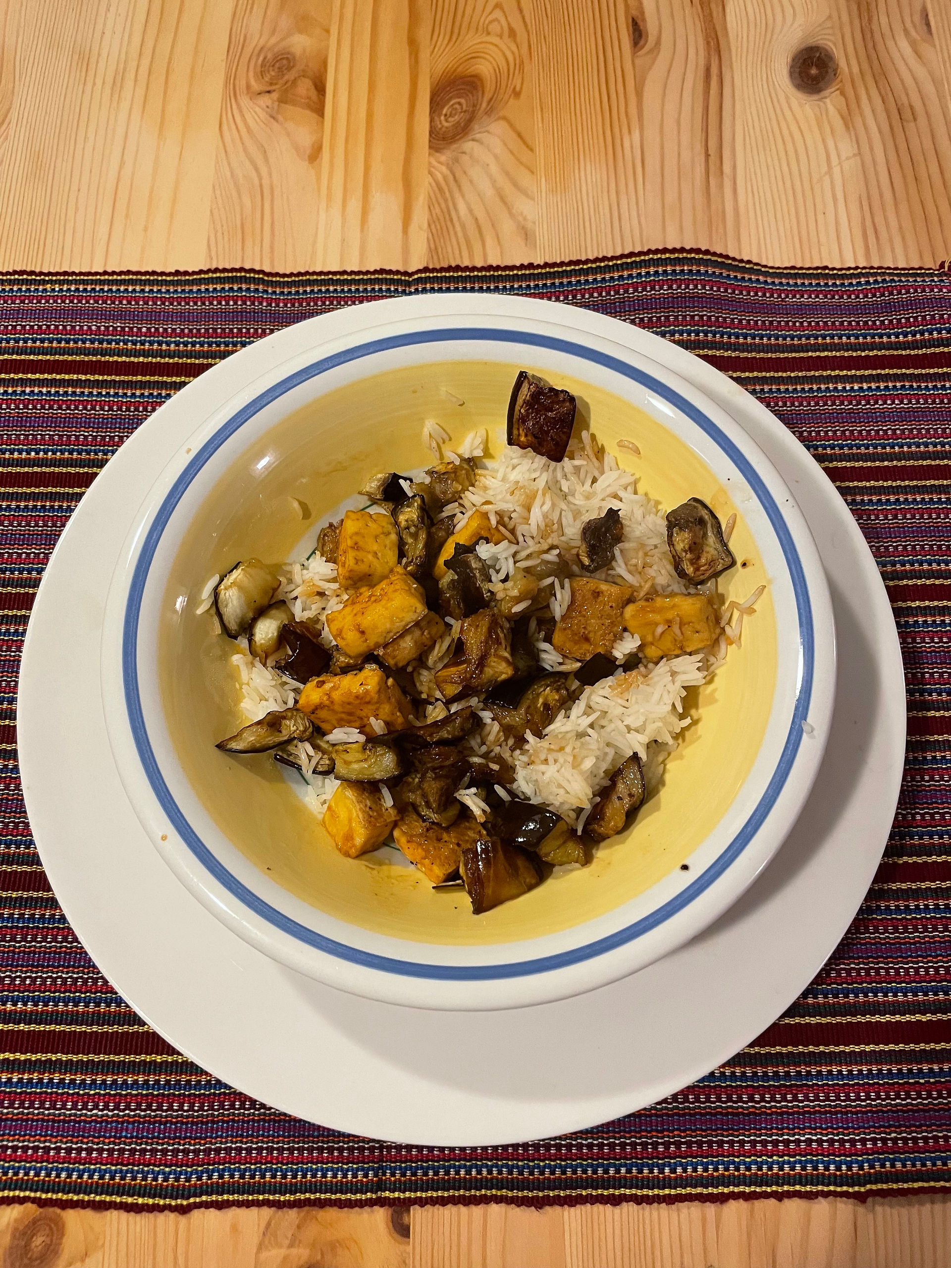 Roasted tofu and eggplant.
