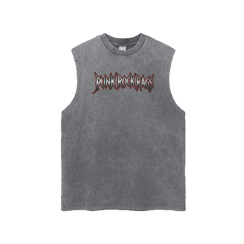 Thumbnail: Metal Logo Streetwear Unisex Snow Washed Frayed Hem Tank Top