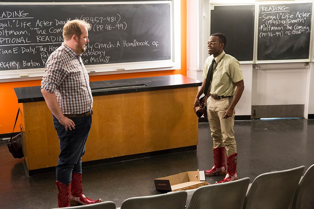 Scene from NBC's The Good Place when Henry gifts Chidi a pair of red boots