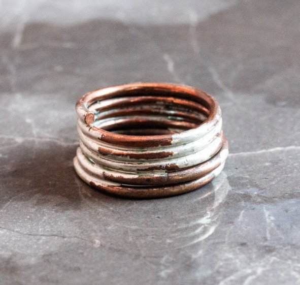 Madera, anillo de cobre con soldadura de plata, num. 6.5