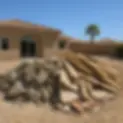 Pile of concrete and wood debris outside a Las Vegas home ready for construction cleanup and hauling