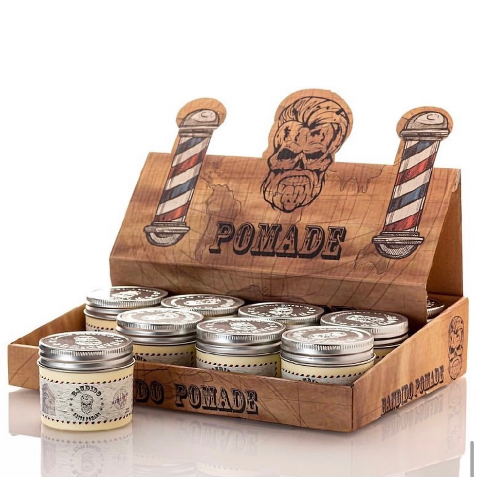 12-pack box of Bandido Matte Finish Pomade with one open jar displayed in front — professional barber styling product set.