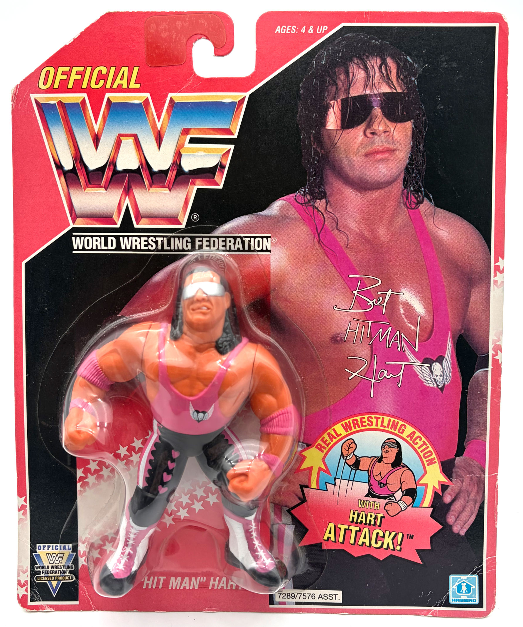 WWF Bret Hitman Hart Series 8 With Case Cracked Bubble Hasbro 1993 S