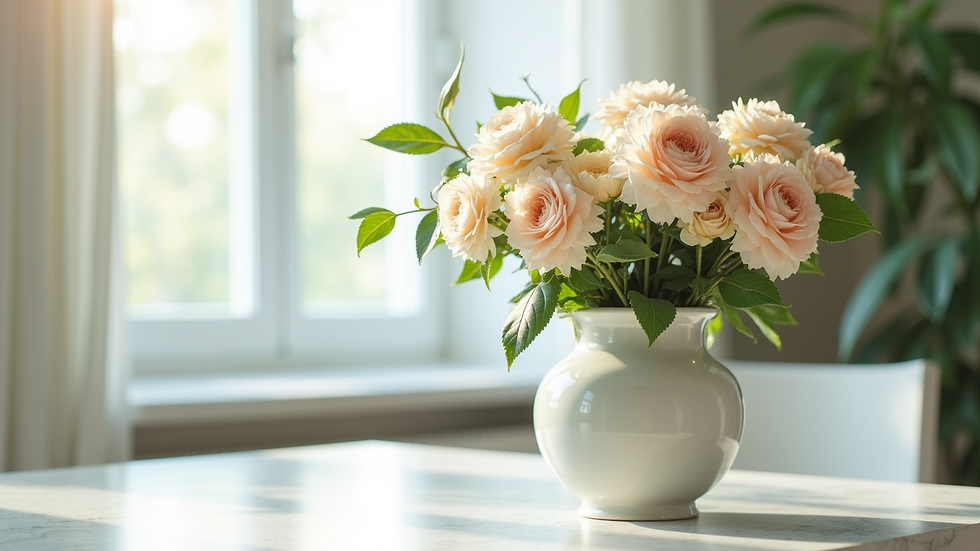 Close-up view of flowers in a clean vase