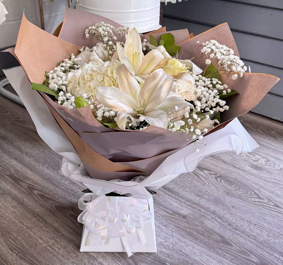 Classy white and gold hand tied bouquet