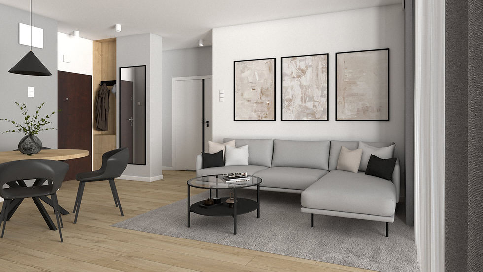 salon z kuchnią projekt Wojciechowska
