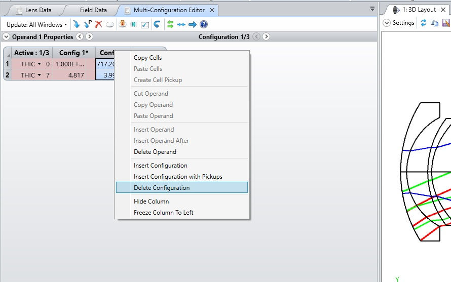 Zemax OpticStudio: Multi-Configuration Editor