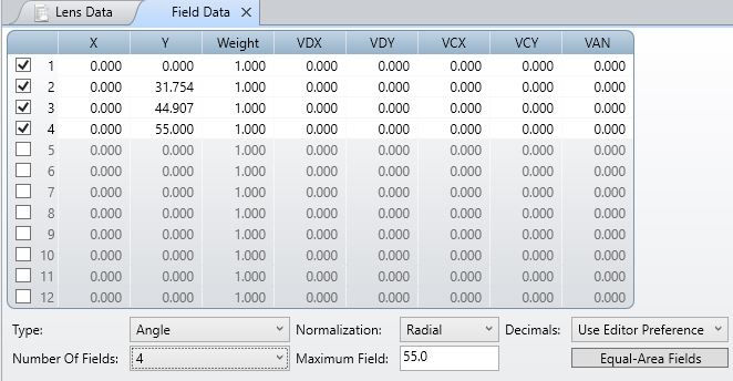 Zemax OpticStudio: Field Data Editor