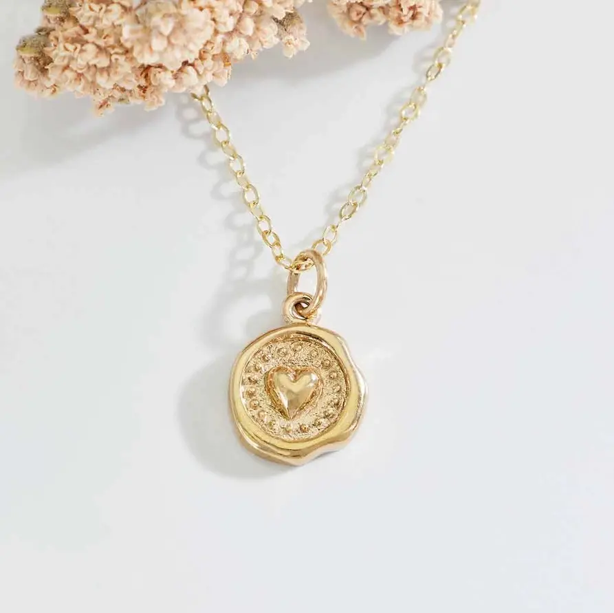 Bronze Wax Seal Heart Necklace