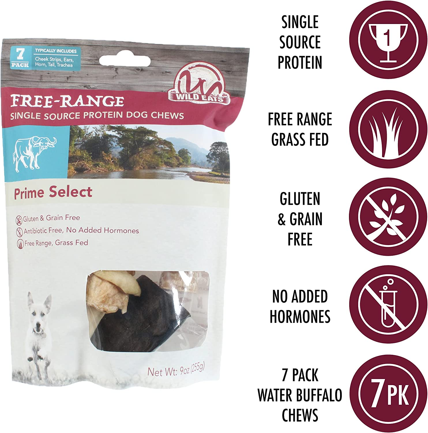 Water Buffalo Prime Select Bone Assortment Dog Chews, Pack of 7 | Long Lasting T