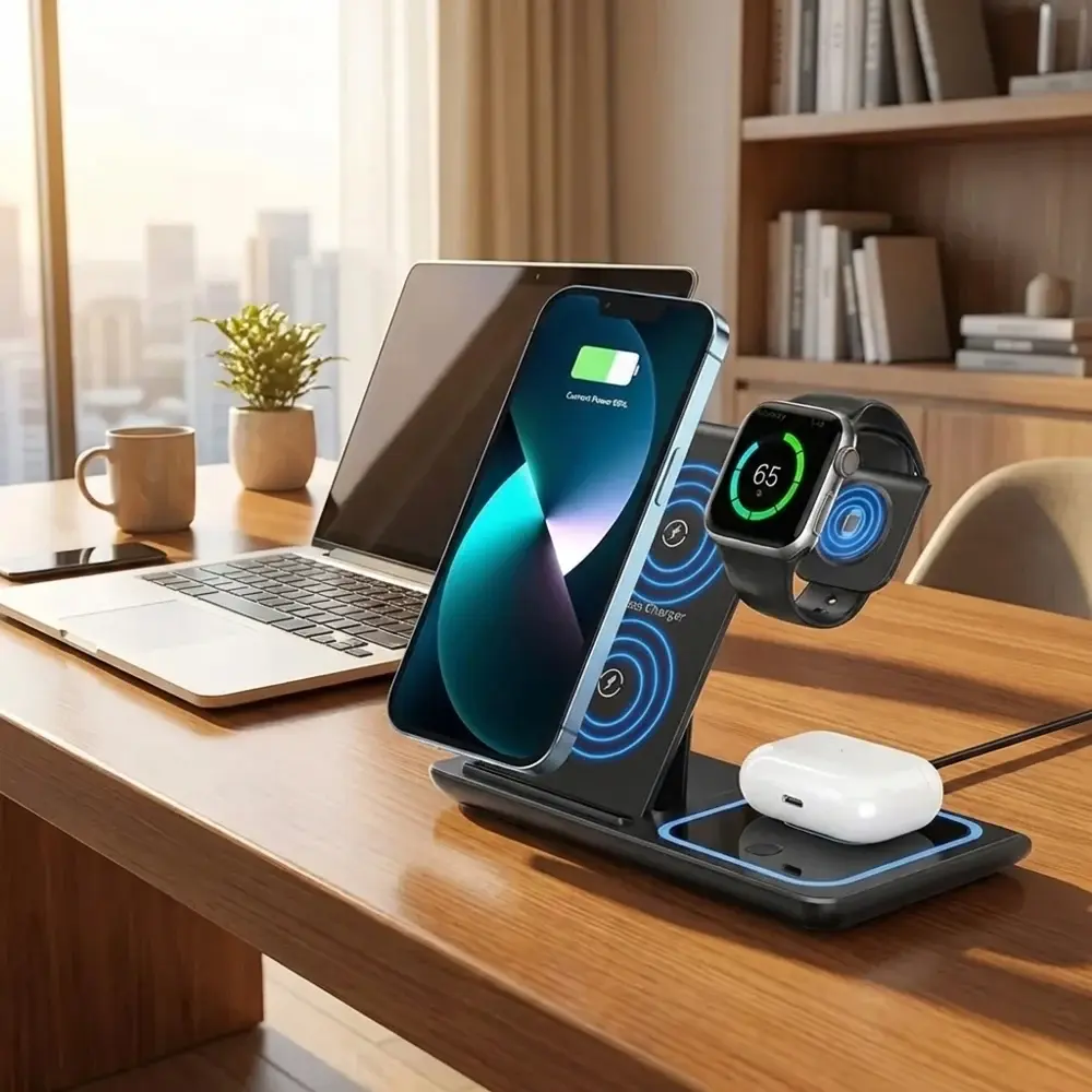 100W 3 in 1 Foldable Fast Wireless Charger Stand Multi-device Charging Station 1