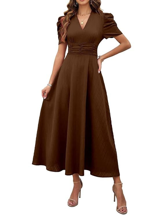 Girl's & Women's Solid Color V-Neck A-Line Maxi Dress for Women | New Year Part