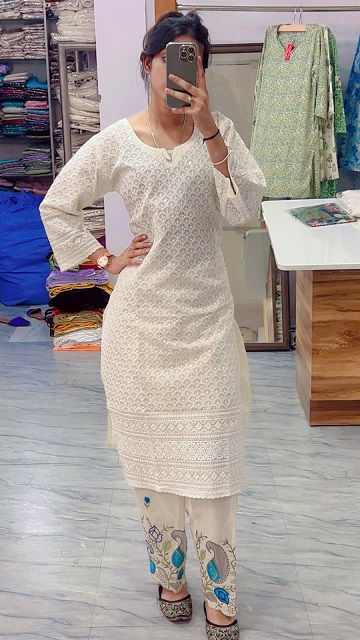 Chikankari Kurti with Laser Cutwork Embroidered Patiala Salwar