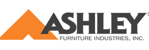 Ashley Furniture Industries logo featuring an orange geometric roof shape and bold black lettering.