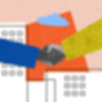 Contemporary art collage. Hands shaking symbolizing business negotiations and successful d