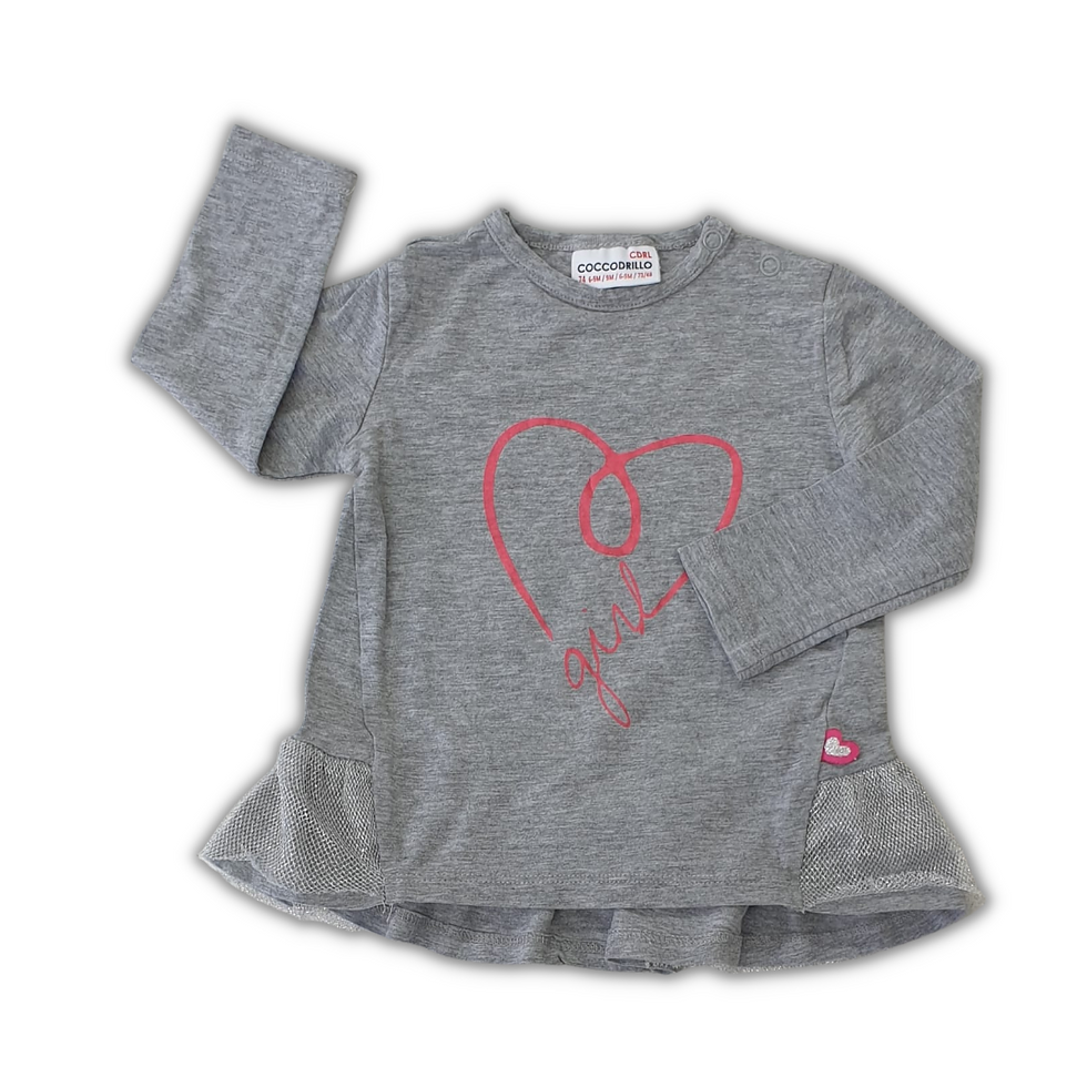 Cocodrillo grey love heart top. Size 6-9m