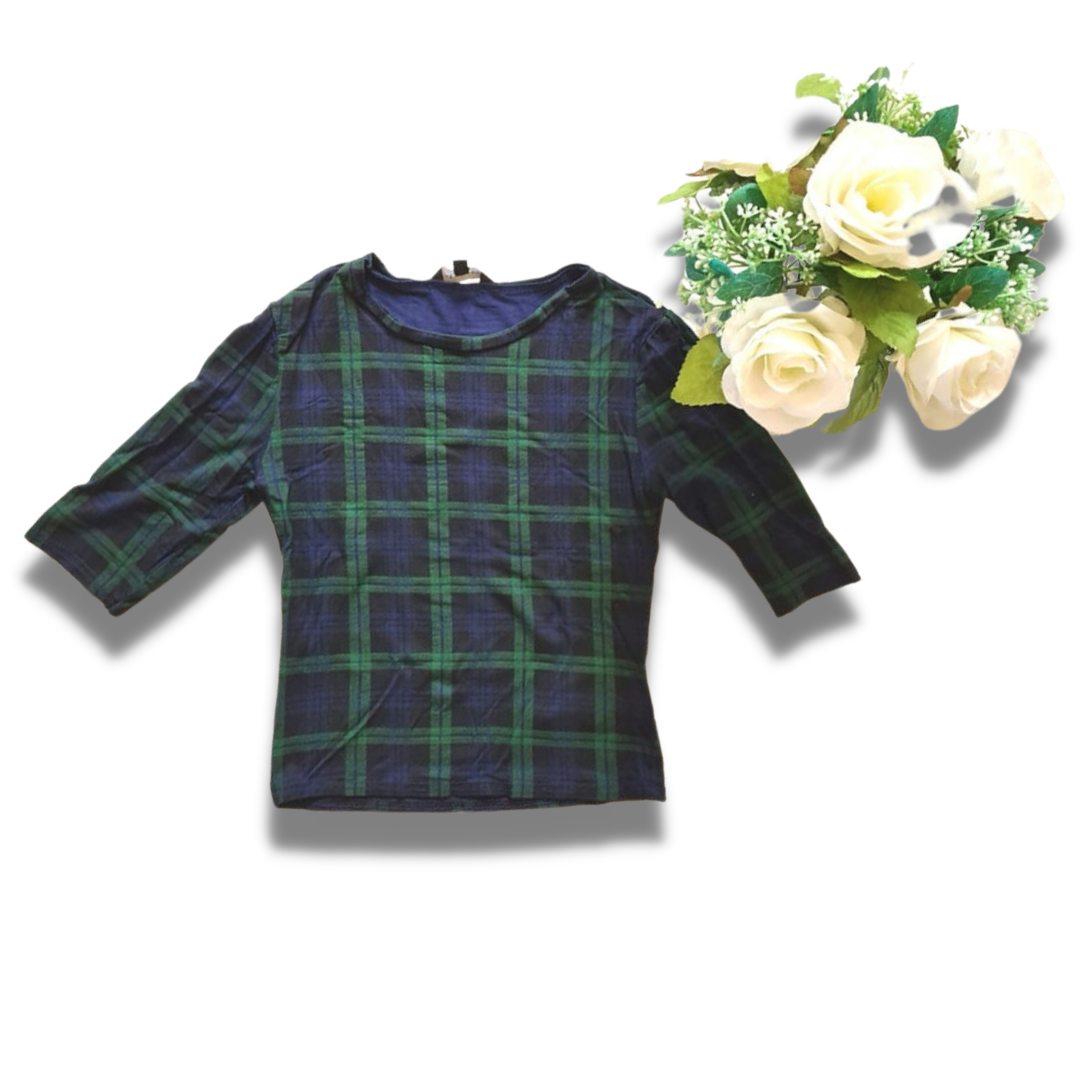 New Look navy/green check top. Size 6