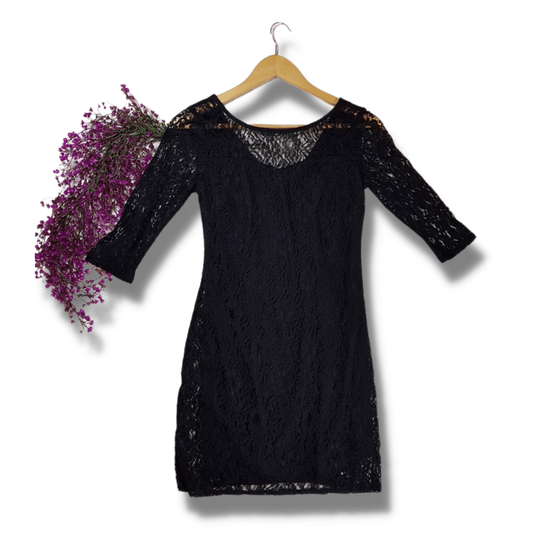 F&F black lace dress with low cut back size 6 