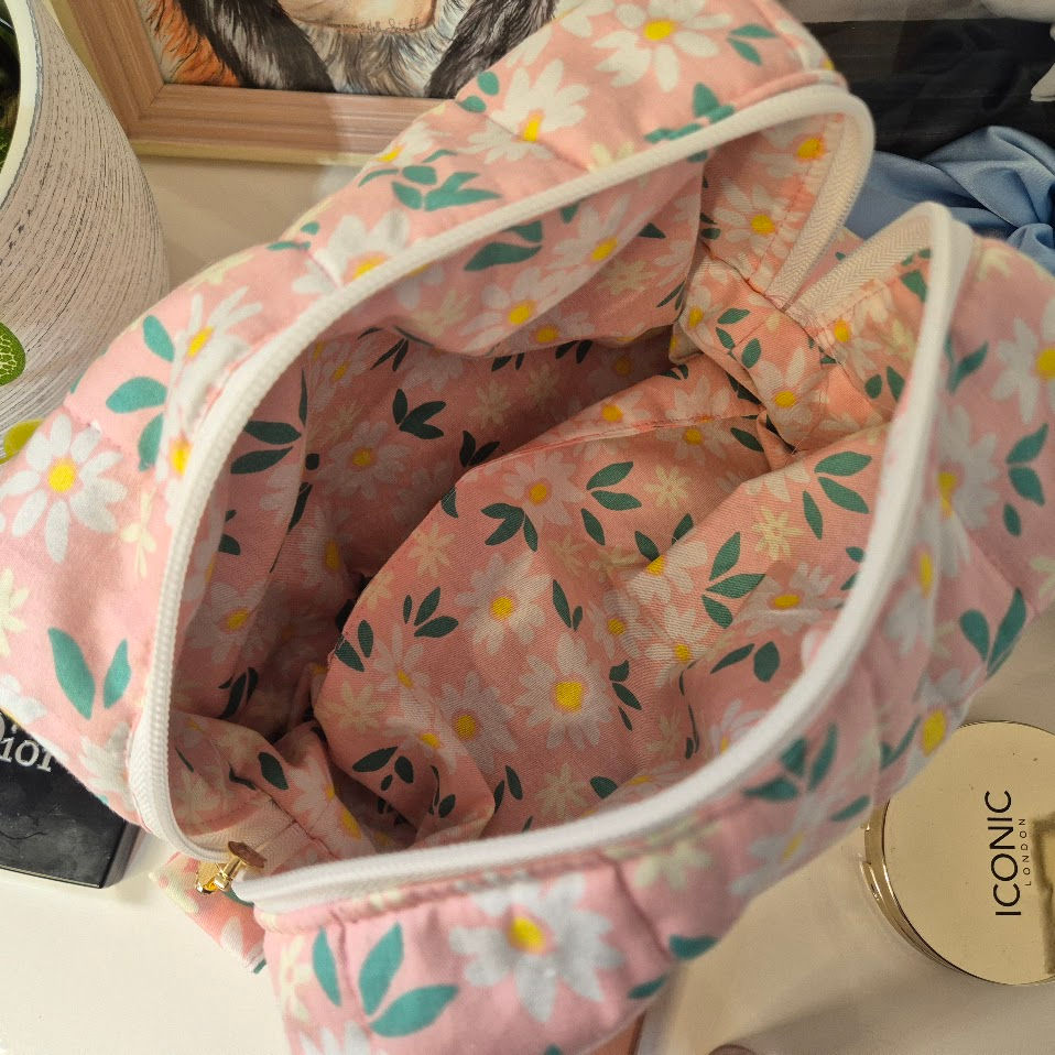 תמונה ממוזערת: תיק איפור בינוני בהדפס פרחוני ורוד