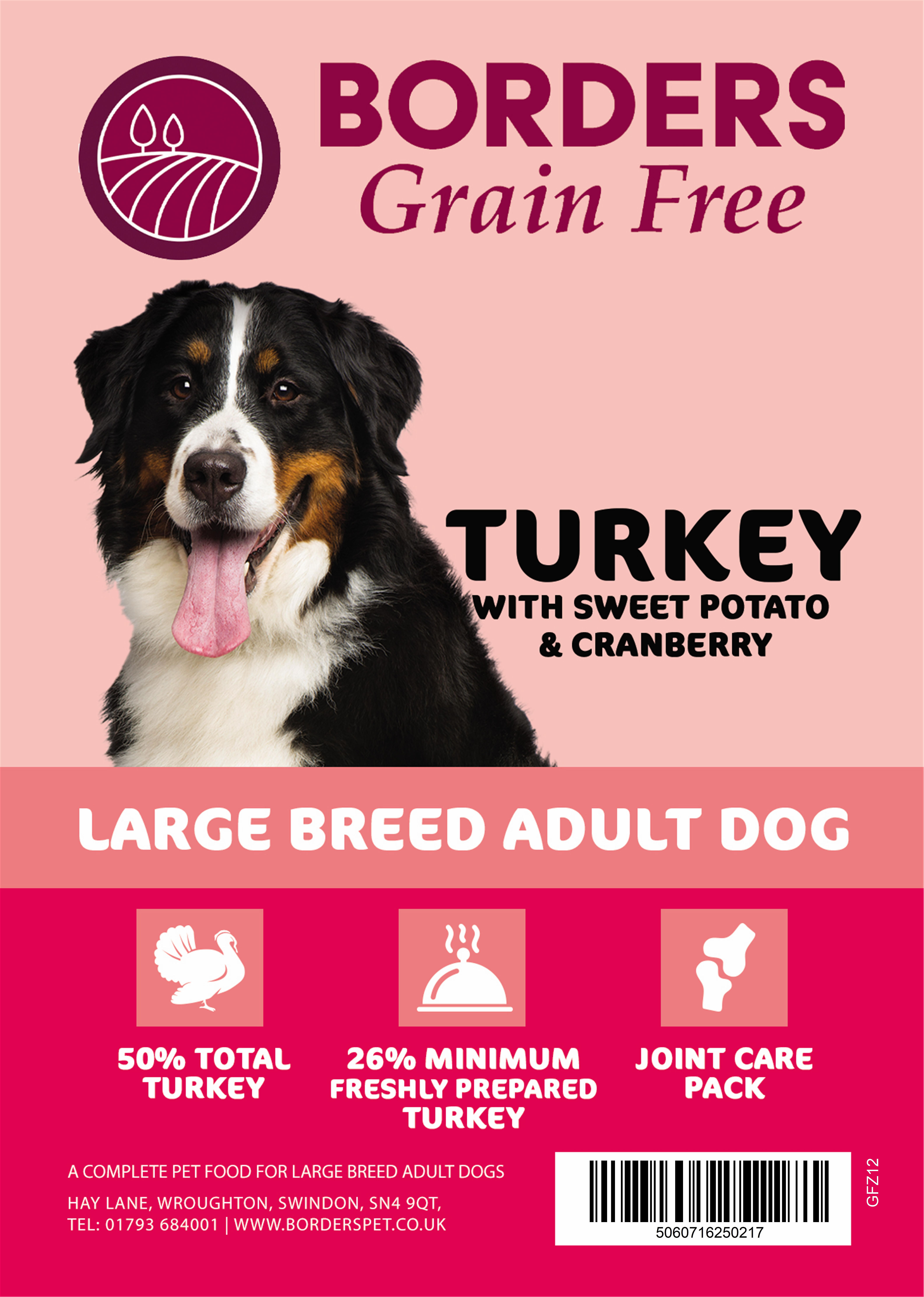 Borders Grain Free Large Breed Dog Food with Turkey, Sweet Potato & Cranberry