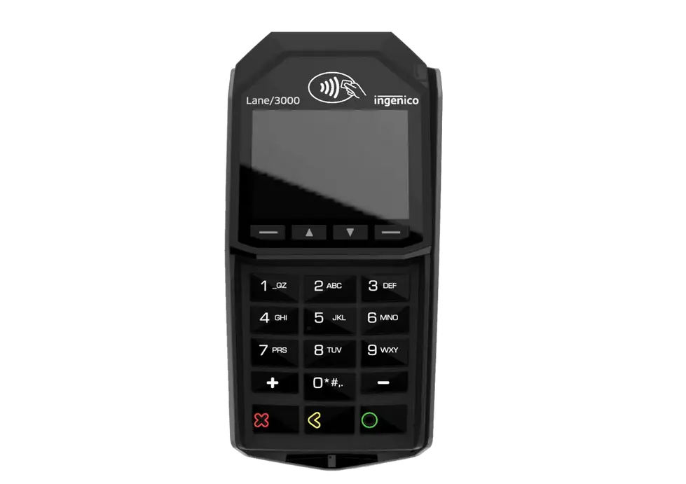 A picture of a front facing Ingenico Lane 3000, a state of the art attended payment device perfect for retail businesses.