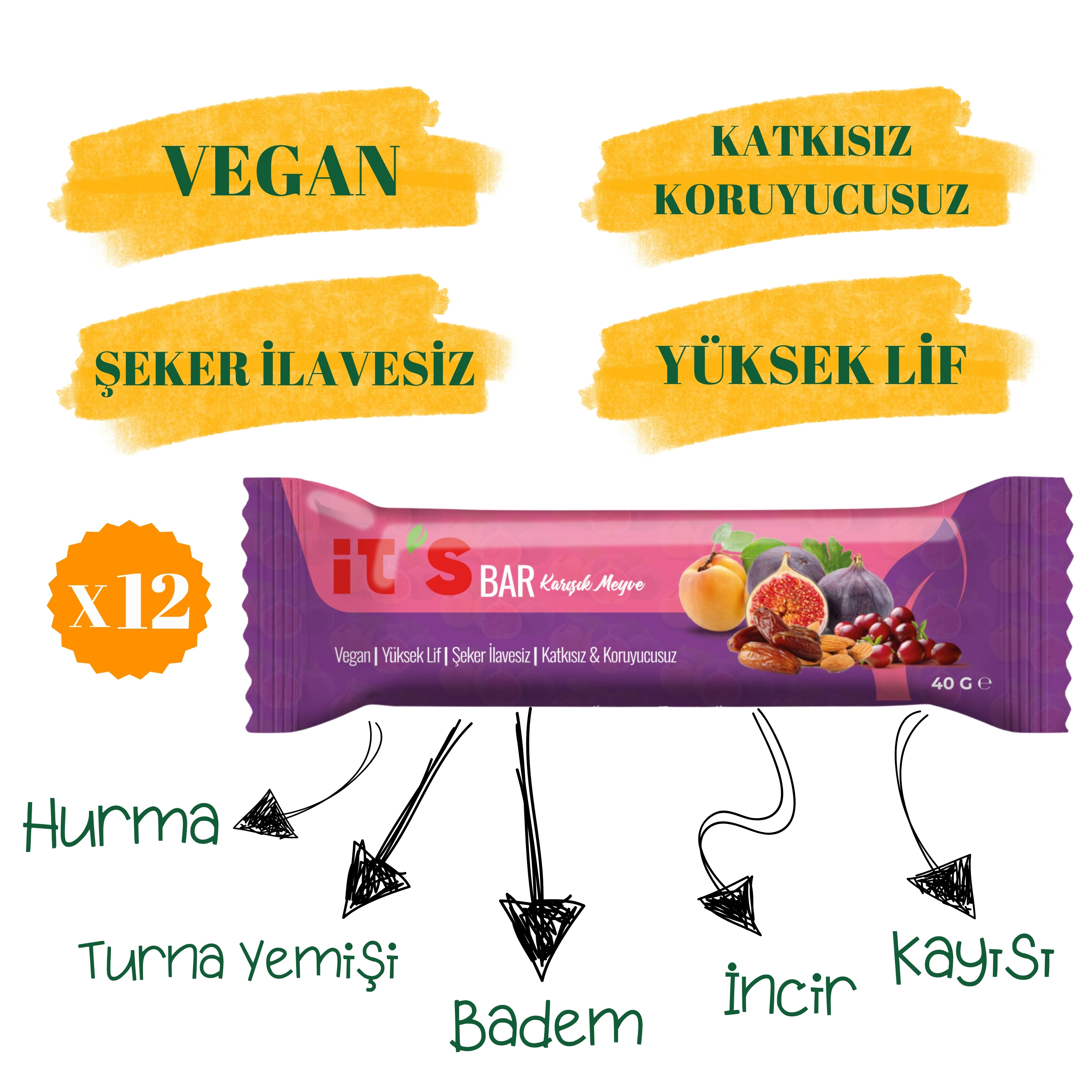 Meyve Bar - Karışık Meyveli 40g x 12 Adet Meyve Bar - Karışık Meyveli 40g x 12