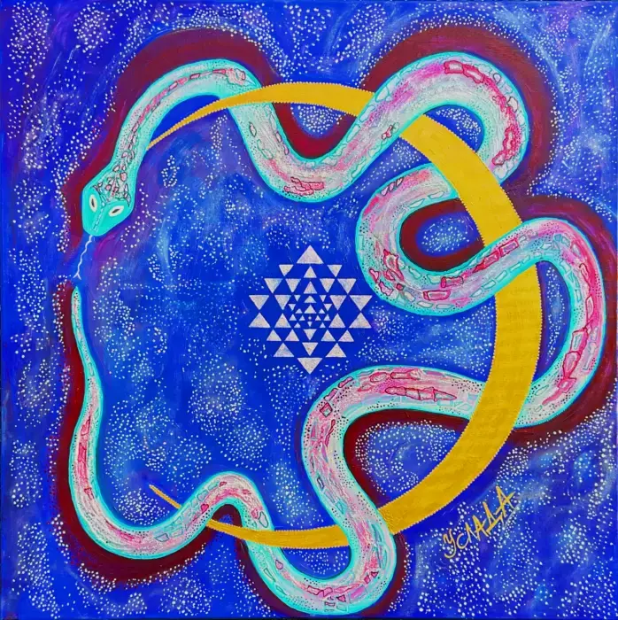 Uslada.art, Luna Serpentis, 2022. Acrylic on canvas, 100 × 100 cm.