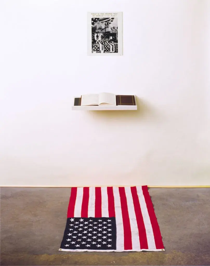 What is the Proper Way to Display a US Flag? an installation for audience participation by Dread Scott.