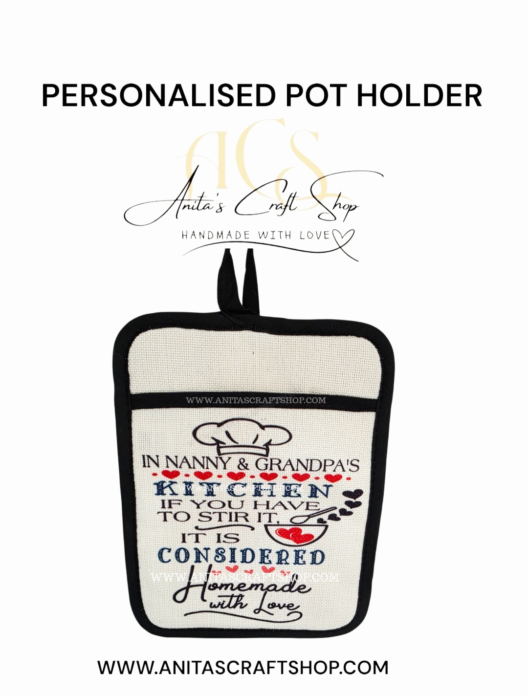 Peronalised Pot Holder - heat-resistant - cheshunt - personalised decor