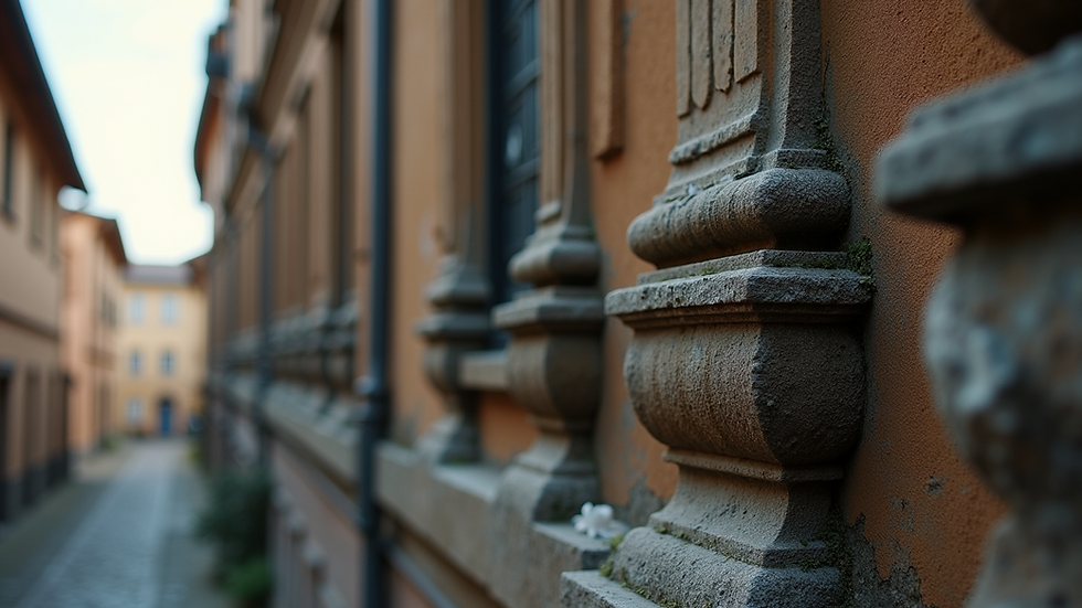 Close-up view of intricate architectural detail on an old building