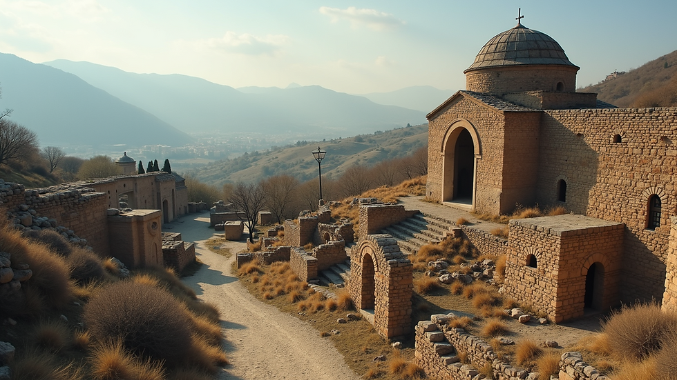 High angle view of medieval Armenian church ruins