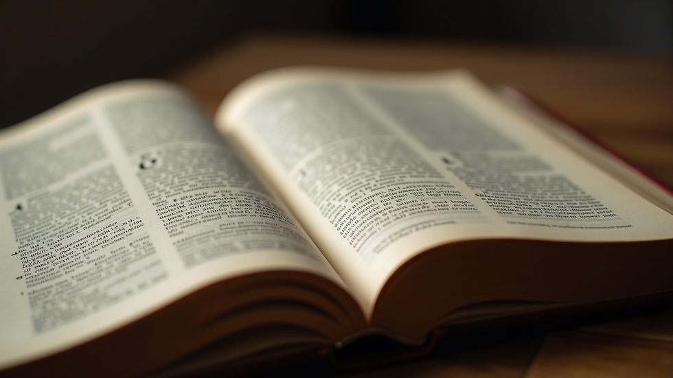 Eye-level view of an open book with ancient text
