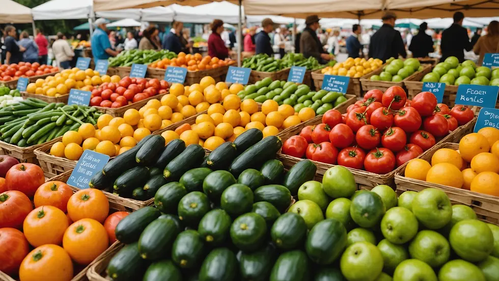 Close-up view of vibrant farmer's market with fresh produce